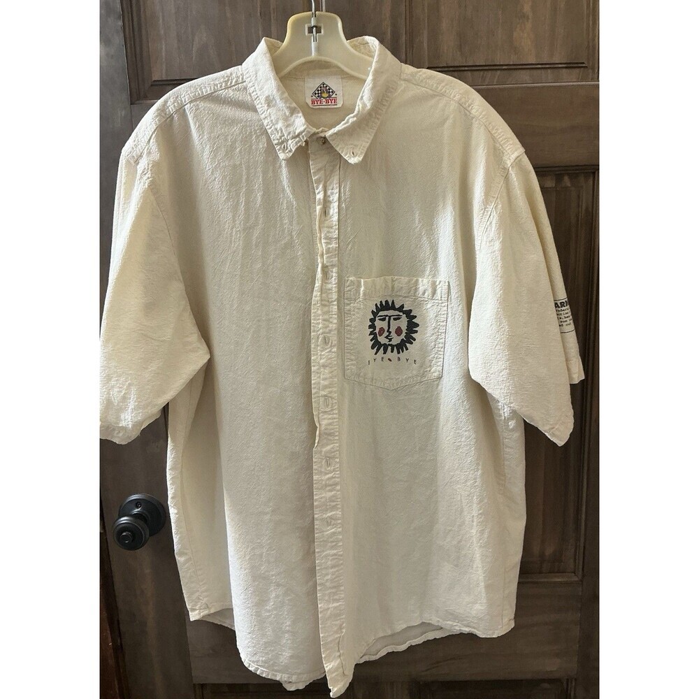 Vintage Bye Bye Sun Print Short Sleeve Button Down XL